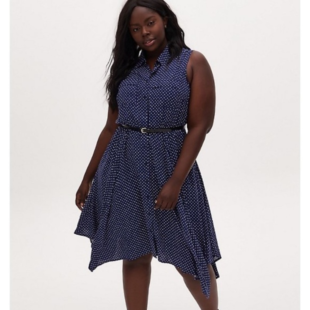 Midi Navy Blue Polka Dot Heart Shirt Dress Torrid 0X